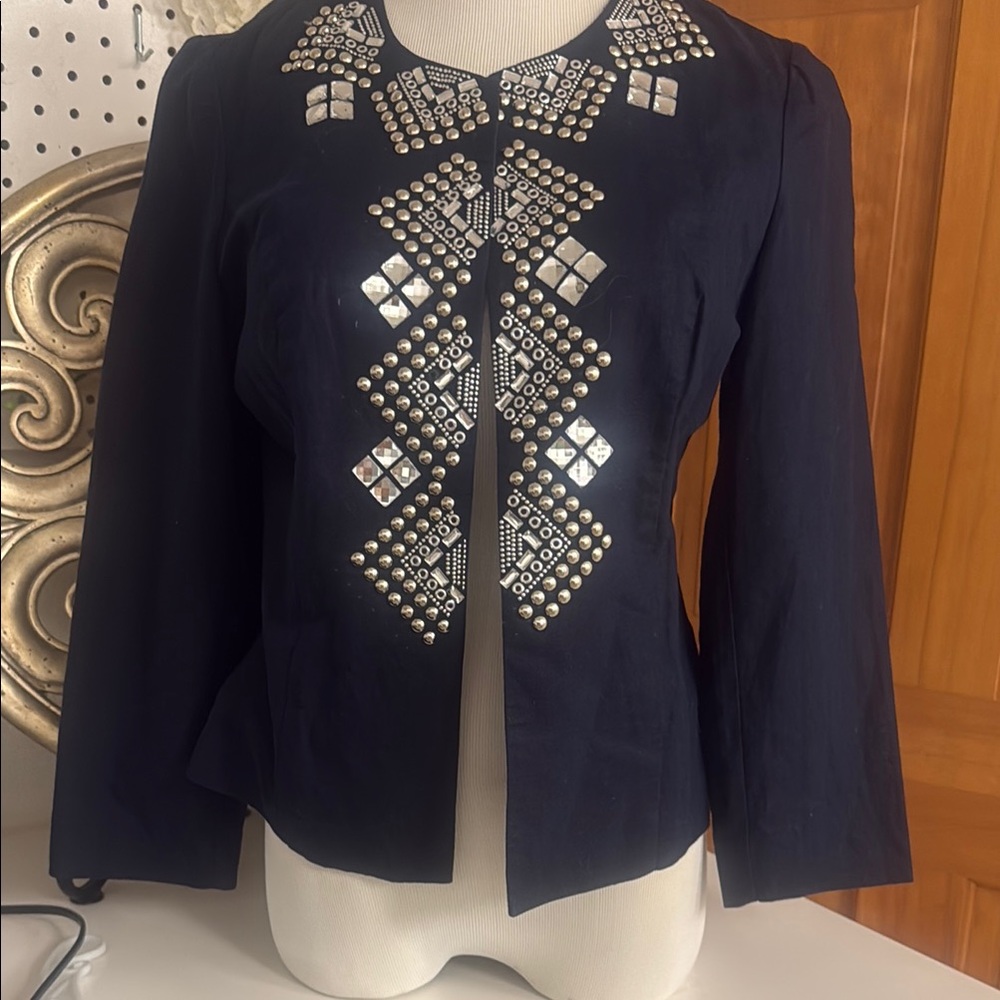 Chico's Navy Embellished Blazer